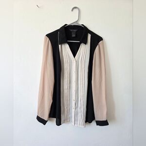 Investments Colorblock Blouse Top Office Career Teacher Neutral Contemporary L